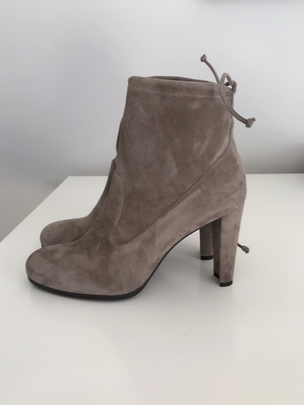 Stuart Weitzman Taupe Suede High-Heel Ankle Boots